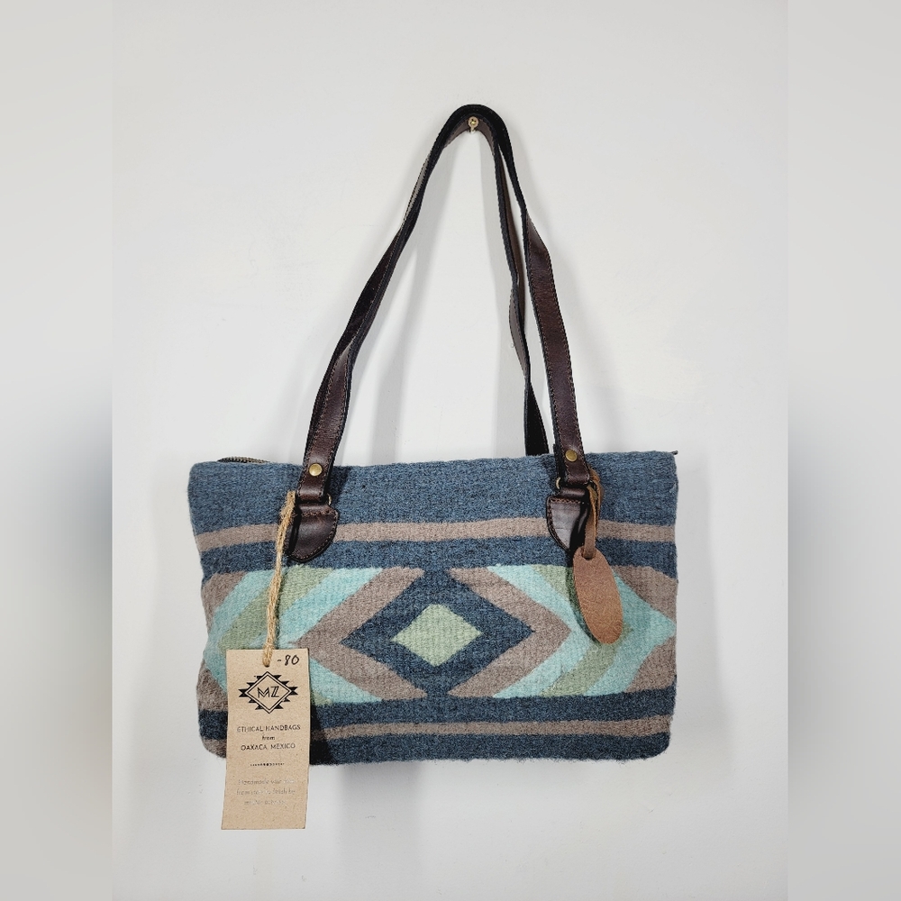 MZ Handcrafted Wool Tote Bag - Blue and Brown